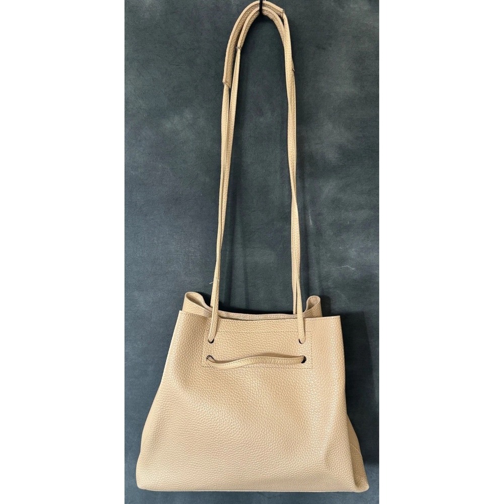 8 Other Reasons Pebbled Leather Shoulder Bag Beige Tan Minimalist Hobo Tote
